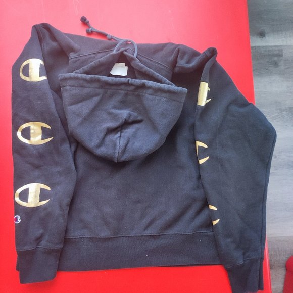 Vintage Champion black hoodie with gold design men's size M - Picture 3 of 6